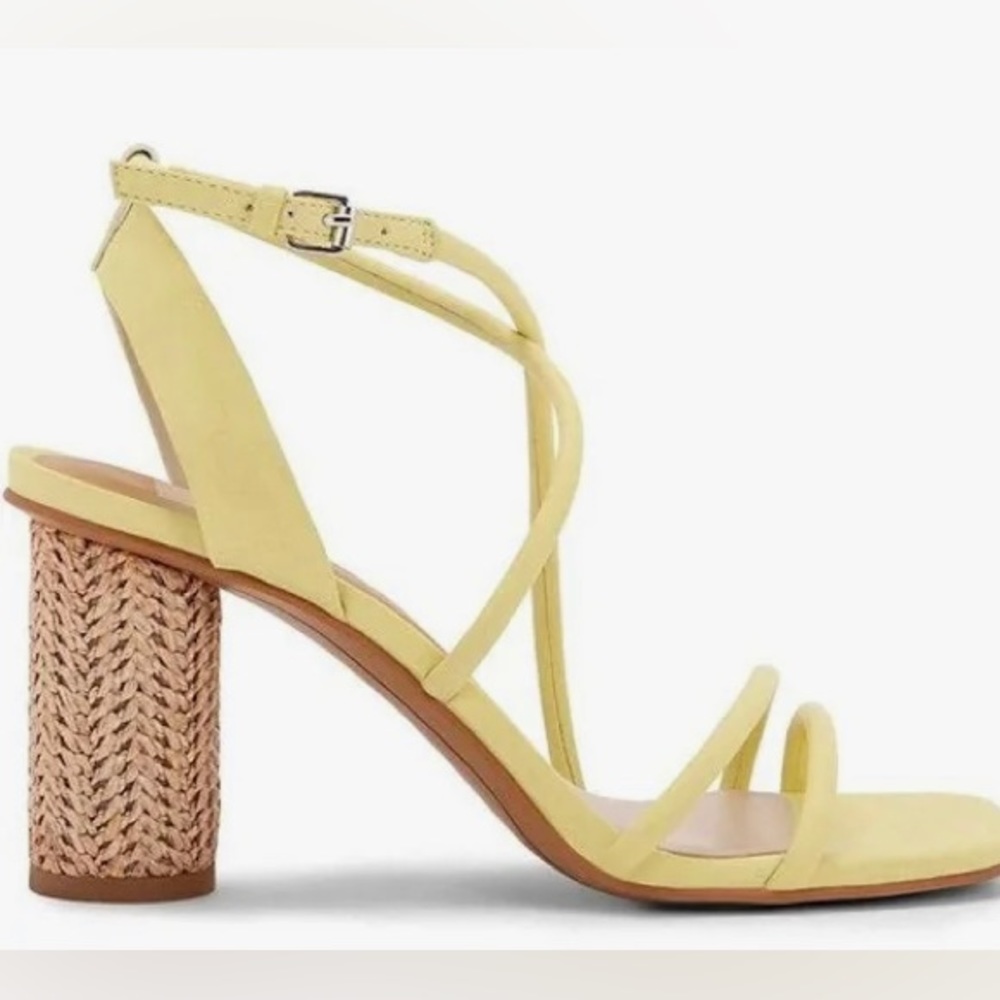 Dolce Vita Pale Yellow Strappy Sandal with Woven Block Heel